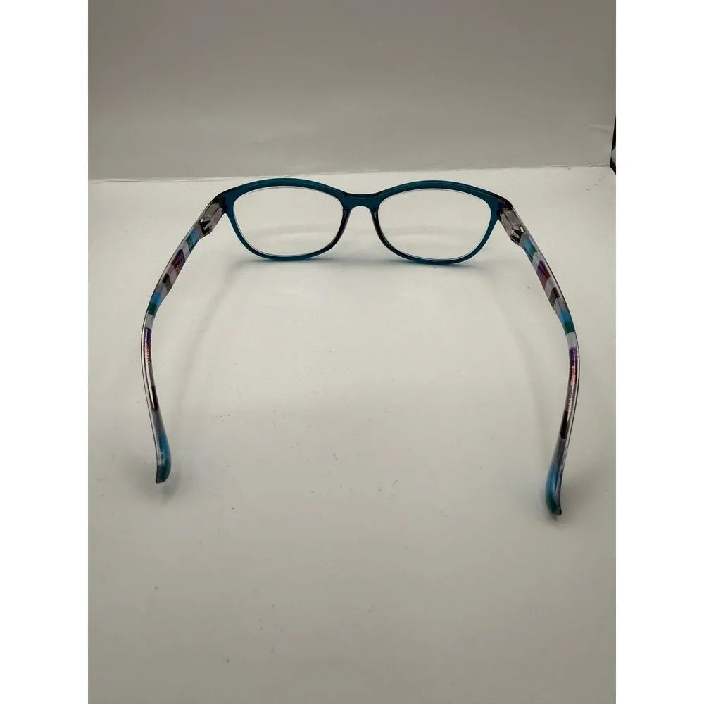 Foster Grant Reading Glasses Teal Blue Oval Frame Striped Temples +3.00 Strength